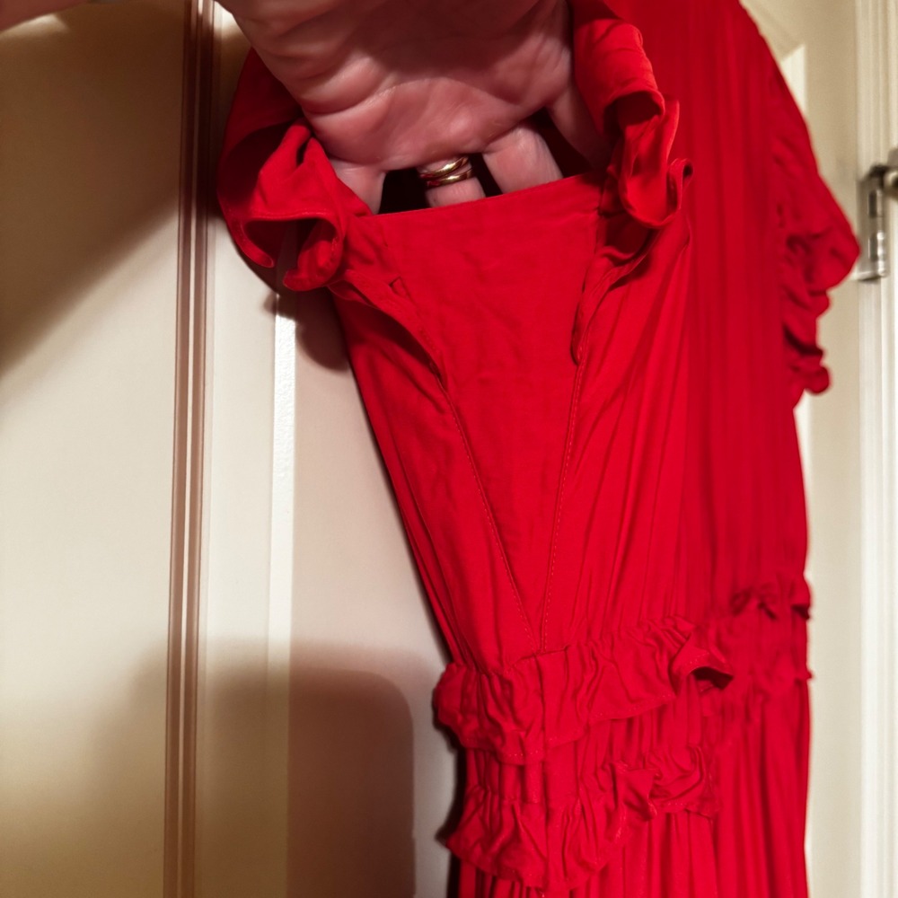 J. Jill Red Flutter Sleeve Ruffle Waist Tiered Midi Dress Womens Size Medium - Picture 5 of 8
